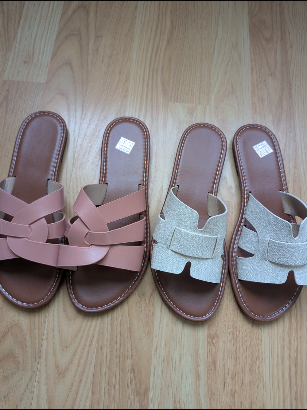 Shein Women's Slip-On Sandals - Pink and Cream